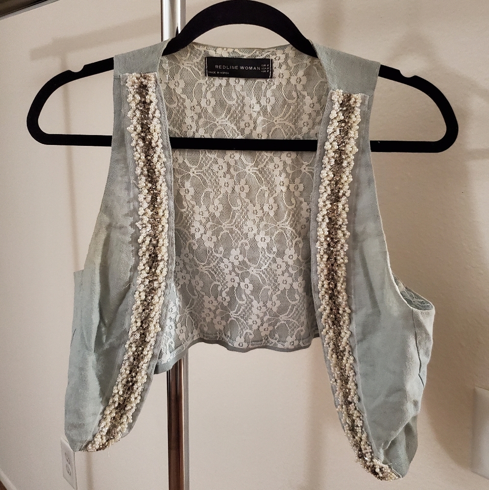 Cropped Vest w/ Pearl, Bead, and Sequin Details